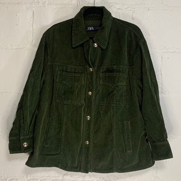 Zara Jackets & Coats Zara Green Corduroy Button Front Chore Coat